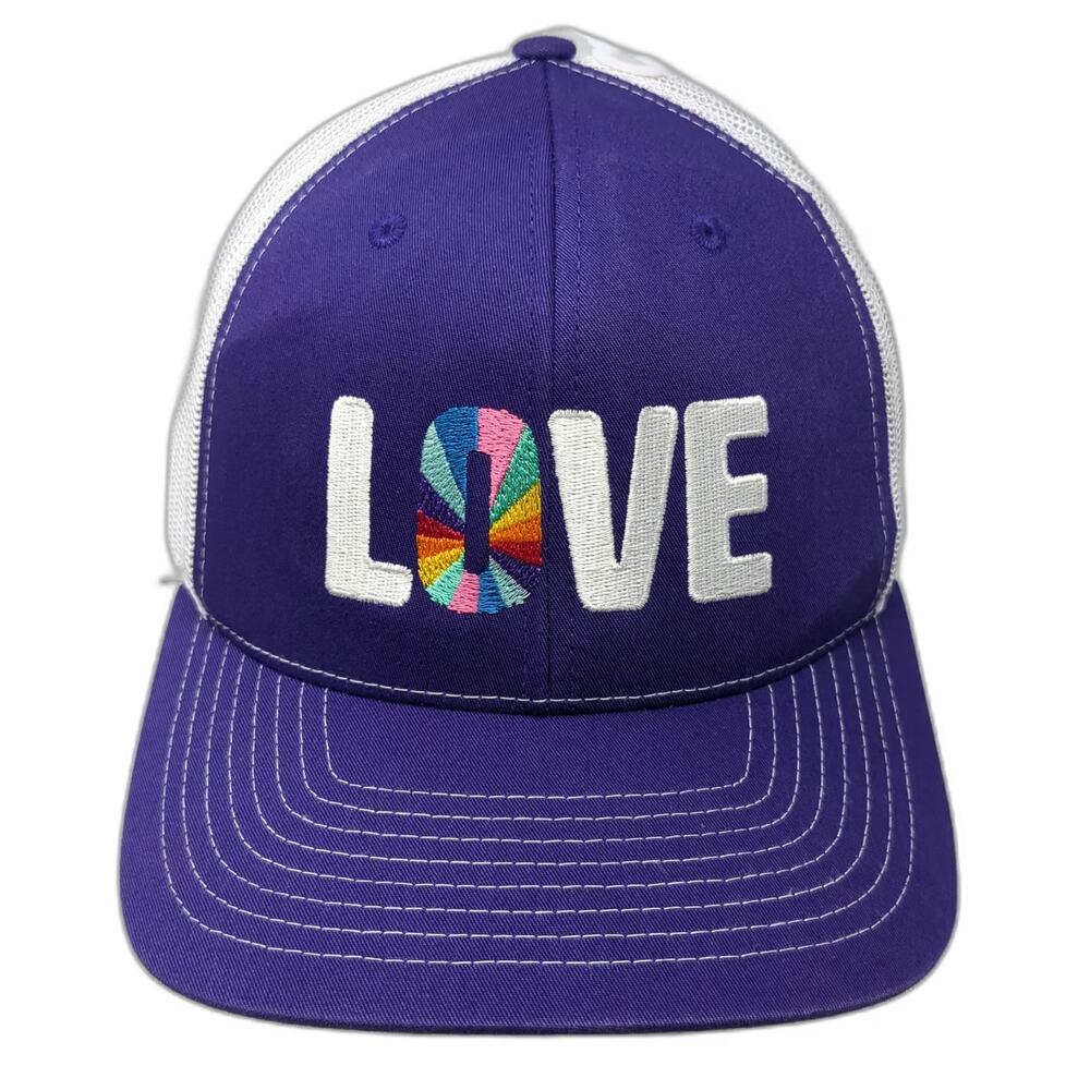 Richardson Trucker Hat Purple White One Size Rainbow Love Barefoot Logo Mesh
